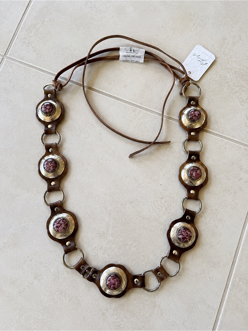 NWT Free People Calypso Stone Wrap Belt Tiger's Eye Brown Leather Western Boho - Picture 2 of 12